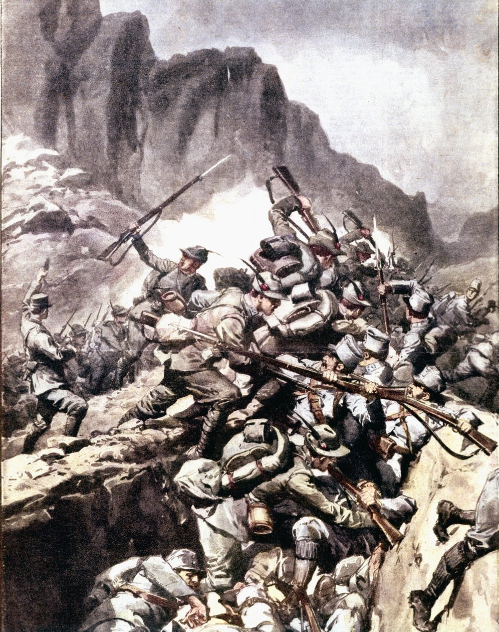 Første Verdenskrig: "" sammenstød mellem italienske alpejægere (alpino eller alpini) og soldater fra den østrig-ungarske hær i Val d