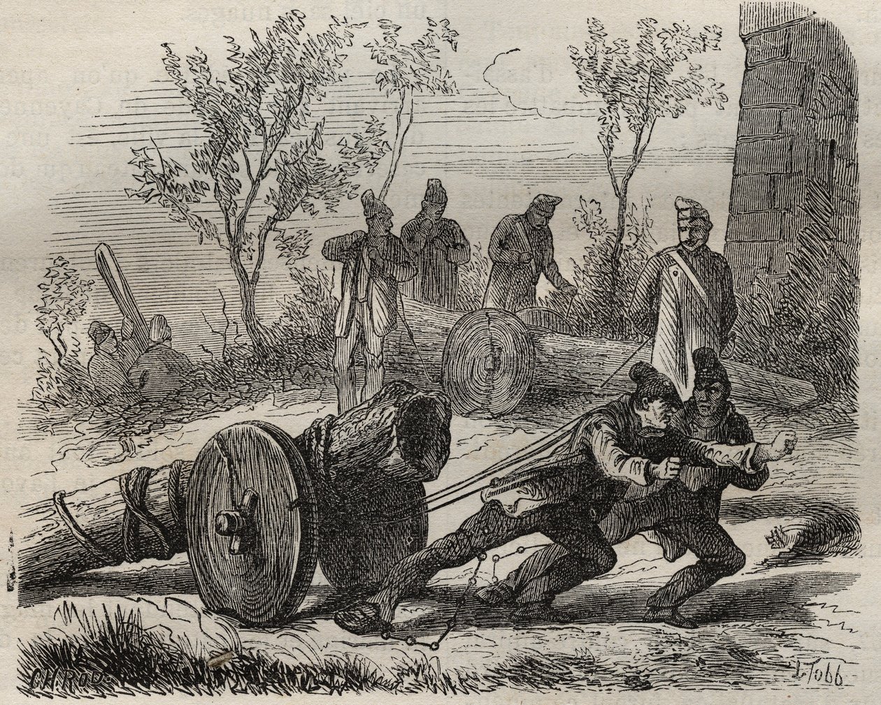 Forcats bucherons ved Toulon Bagne i det 19. århundrede. Indgravering i "Fangernes historie fra deres skabelse til i dag"" (1877) af Pierre Zaccone (1817-1895) (Colonia Penale - Straffekoloni). Privat samling. af Anonymous Anonymous