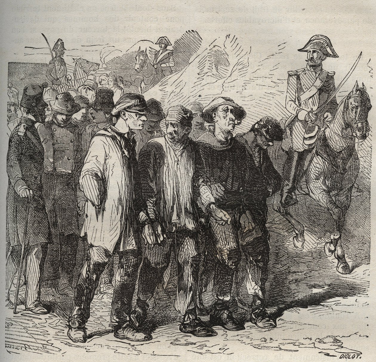 Fanger i march ved bagne de Rochefort i det 19. århundrede. Indgravering i "Fangernes historie fra deres skabelse til i dag"" (1877) af Pierre Zaccone (1817-1895) (Colonia Penale - Straffekoloni). Privat samling. af Anonymous Anonymous