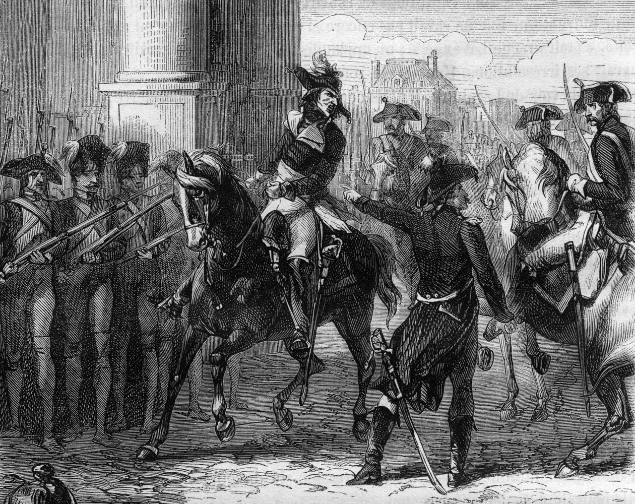 Francois Hanriot (1761-1794), fransk revolutionær ved døren til konventet (9 thermidor 1794) - Indgravering i "Histoire des Girondins" af Alphonse de Lamartine (1790-1869) 1865-1866 - Privat samling af Anonymous Anonymous