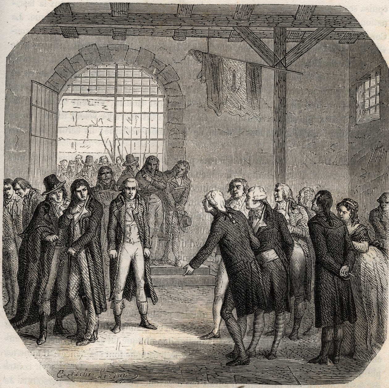 Franske revolution - Hebertisterne - Les Hebertistes à la Concierge i Paris den 23. marts 1794 - - Indgravering i "Histoire des Girondins" af Alphonse de Lamartine (1790-1869) 1865-1866 - Privat samling af Anonymous Anonymous