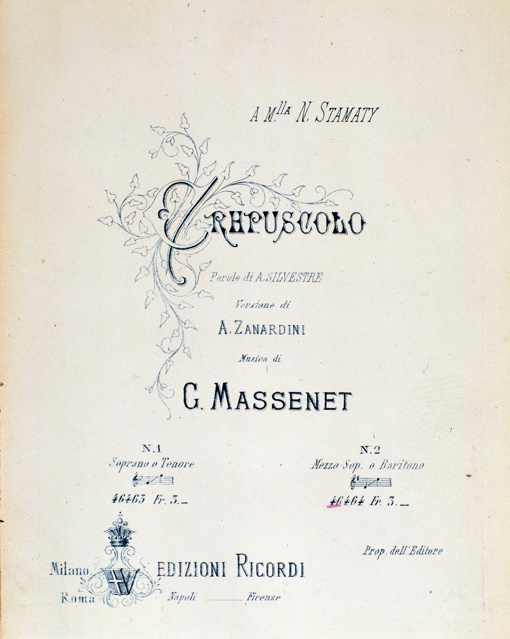 Frontispice of Crepuscule, pastoraldigt nr. 5 af Jules Massenet af Anonymous Anonymous