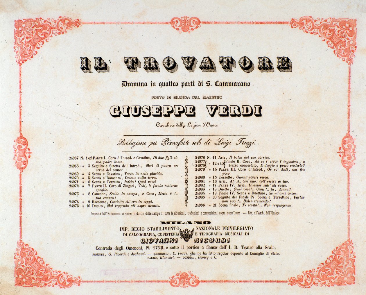 Frontispice af Il Trovatore (Trubaduren) opera af Giuseppe Verdi af Anonymous Anonymous