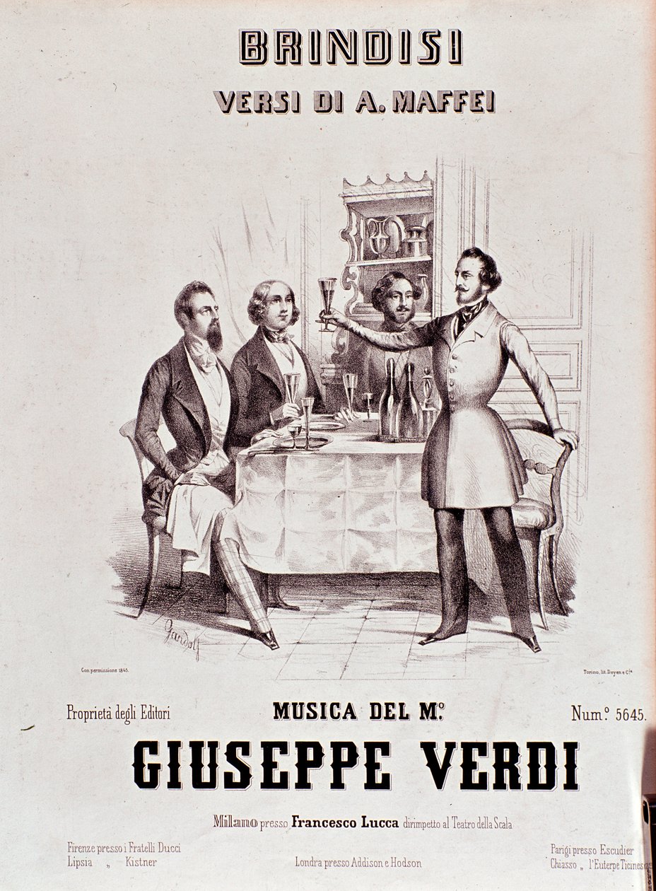 Frontispice af musikpartitur af Brindisi af Giuseppe Verdi efter Andrea Maffei poesi af Anonymous Anonymous
