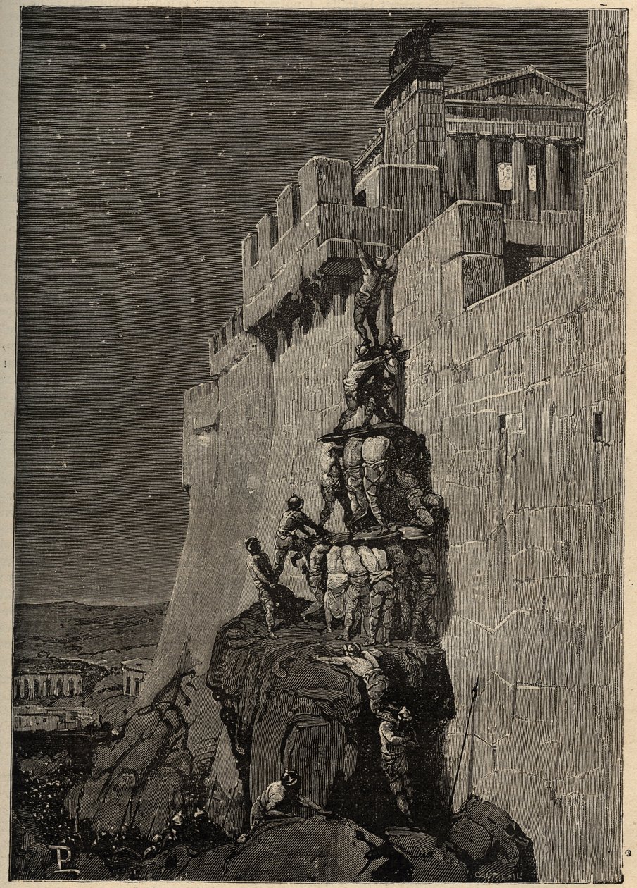 Gallere forsøger at erobre Capitol (390 f.Kr.) - Gæs redder den romerske Capitol fra galliske angribere - - gravering 1890 af Anonymous Anonymous