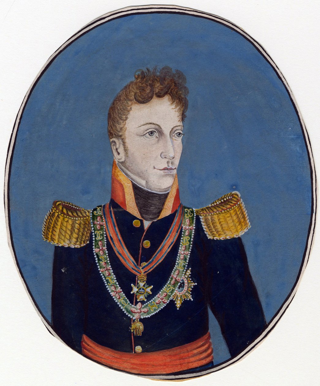 Gebhard Leberecht von Bluecher (Blucher) (1742-1819) prins de Wahlstatt et general prussien - Anonym - ca. 1800 - Akvarel på papir - 17,4x14,2 - Privat Samling af Anonymous Anonymous