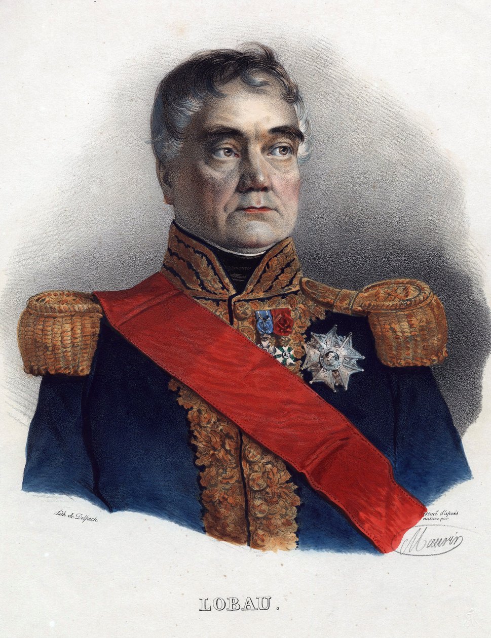 Georges Mouton de Lobau (1770-1838), marskal af Frankrig - Anonym - 1835 - Litografi, akvarel - 32x24 - Privat samling af Anonymous Anonymous