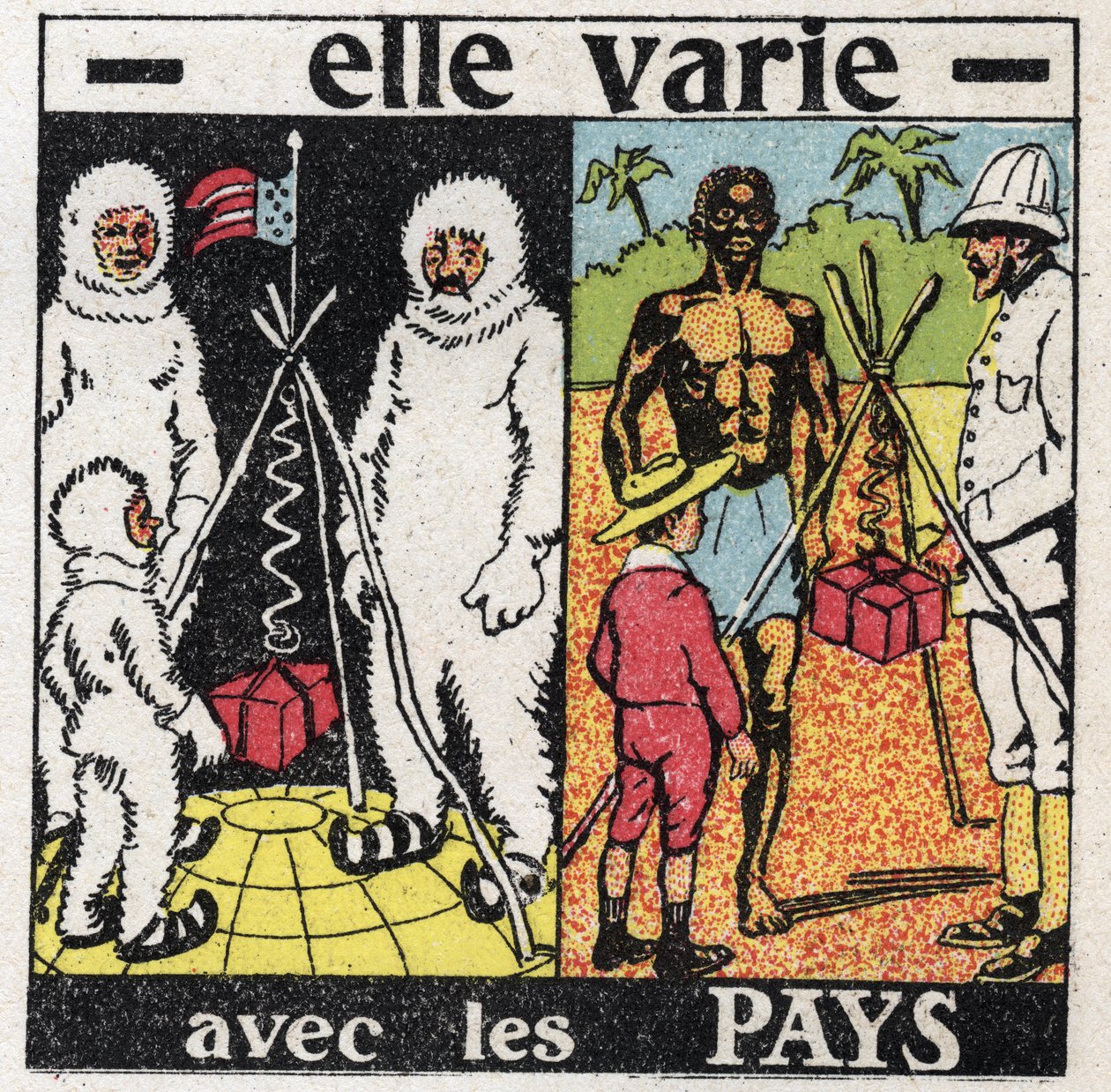 Kornethed: det varierer fra land til land. Måler tyngdekraften med en fjeder ved polen og derefter i Ecuador. Anonym illustration fra 1925. Privat samling. af Anonymous Anonymous