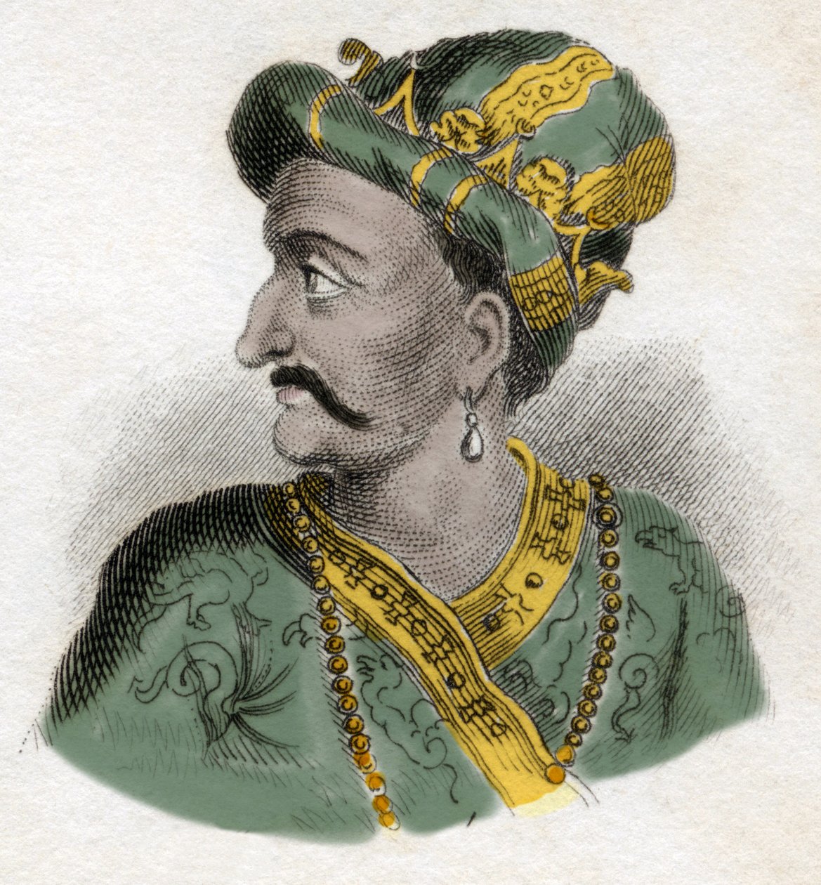 Grand Moghol (Mogol eller Moghul) (sandsynligvis Aurangzeb (1618-1707), også kendt som Alamgir) (Abu Muzaffar Muhiuddin Muhammad Aurangzeb Alamgi) - gravering fra det 19. århundrede - Milanese af Anonymous Anonymous