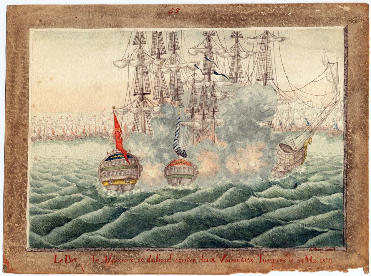 Guerre russo-turque de 1828-1829 - Brig ""Mercury"" kæmper mod to tyrkiske skibe den 14. maj af Anonymous Anonymous