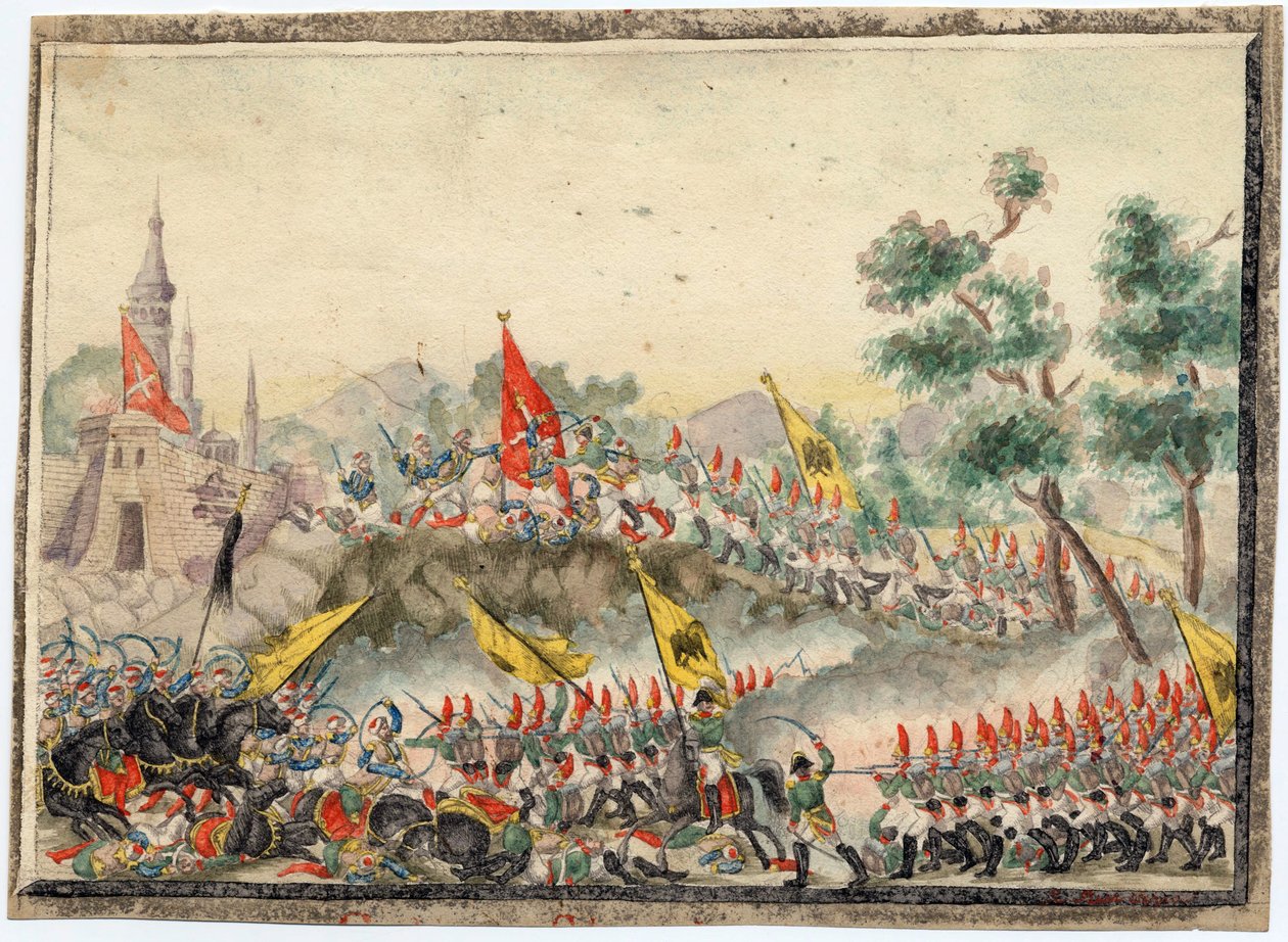 Guerre russo-turque de 1828-1829 - Russisk hær erobrede Izmail (Ismail) fæstning i 1790 - Anonym - 1829 - Akvarel på papir - 19x26 - Privat samling af Anonymous Anonymous
