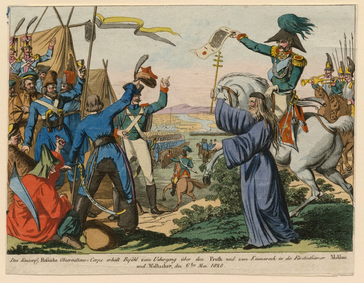 Guerre russo-turque de 1828-1829 - Det russiske observationskorps modtager kommandoen for at krydse Pruth-floden den 6. maj af Anonymous Anonymous
