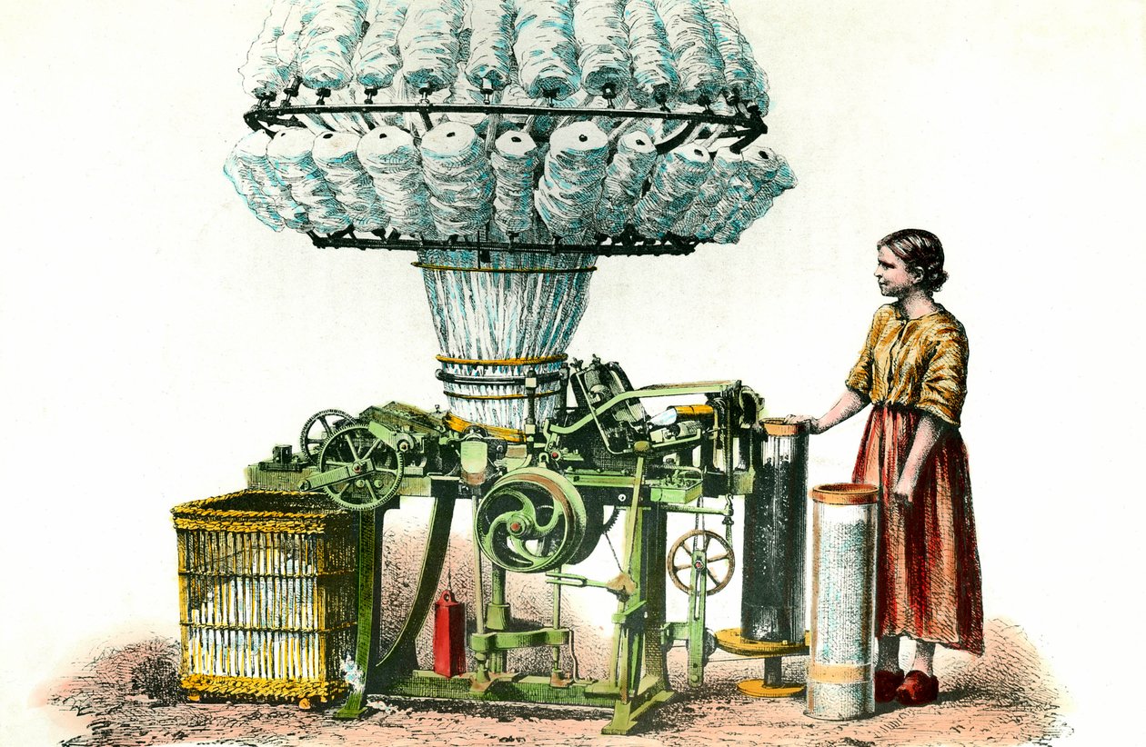 Habner kam bruges til at spinde uld. 1800-tals gravering privat samling. af Anonymous Anonymous