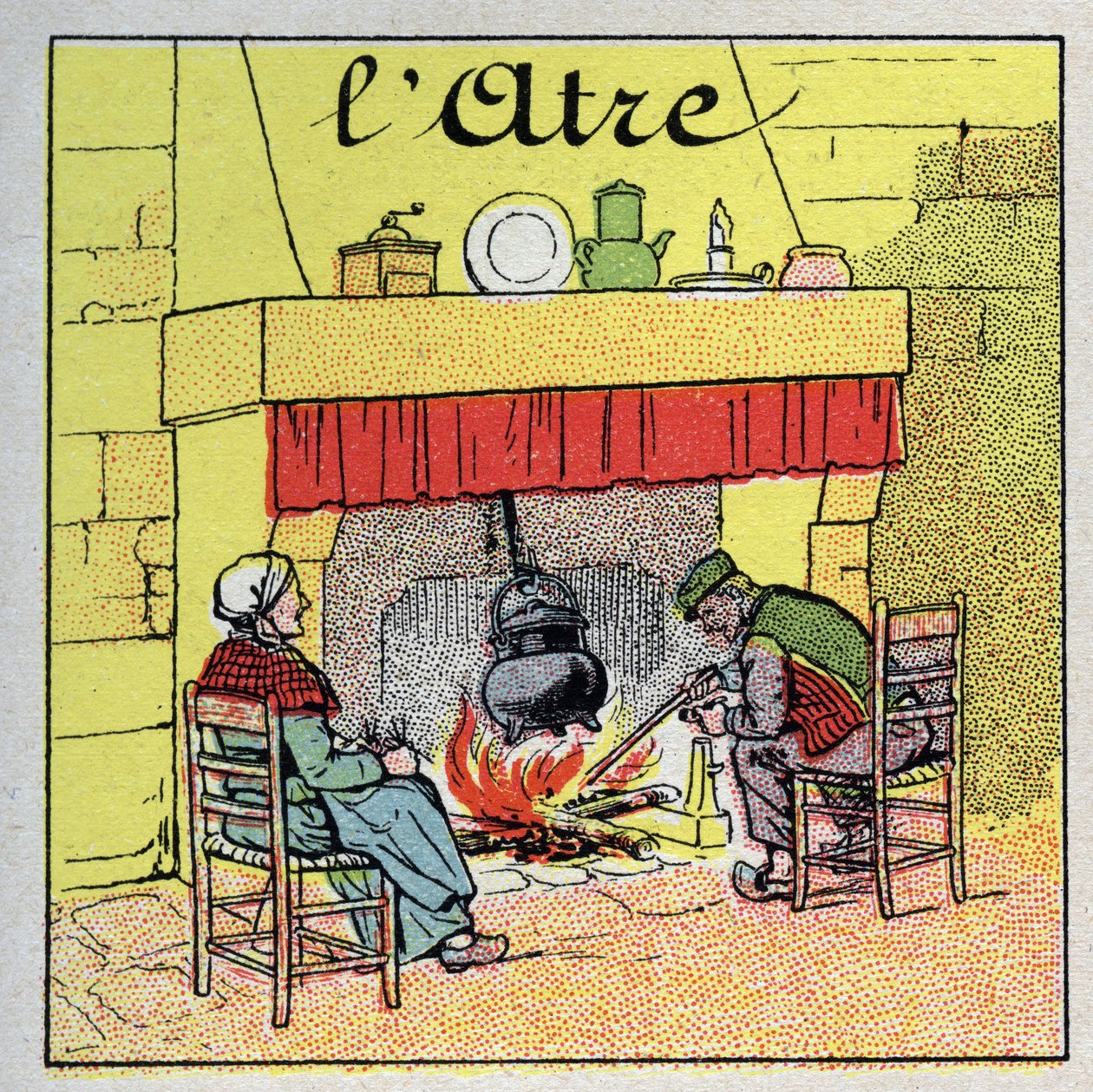 Hjemmeopvarmning: pejsen pejs. Anonym illustration fra 1925. Privat samling. af Anonymous Anonymous