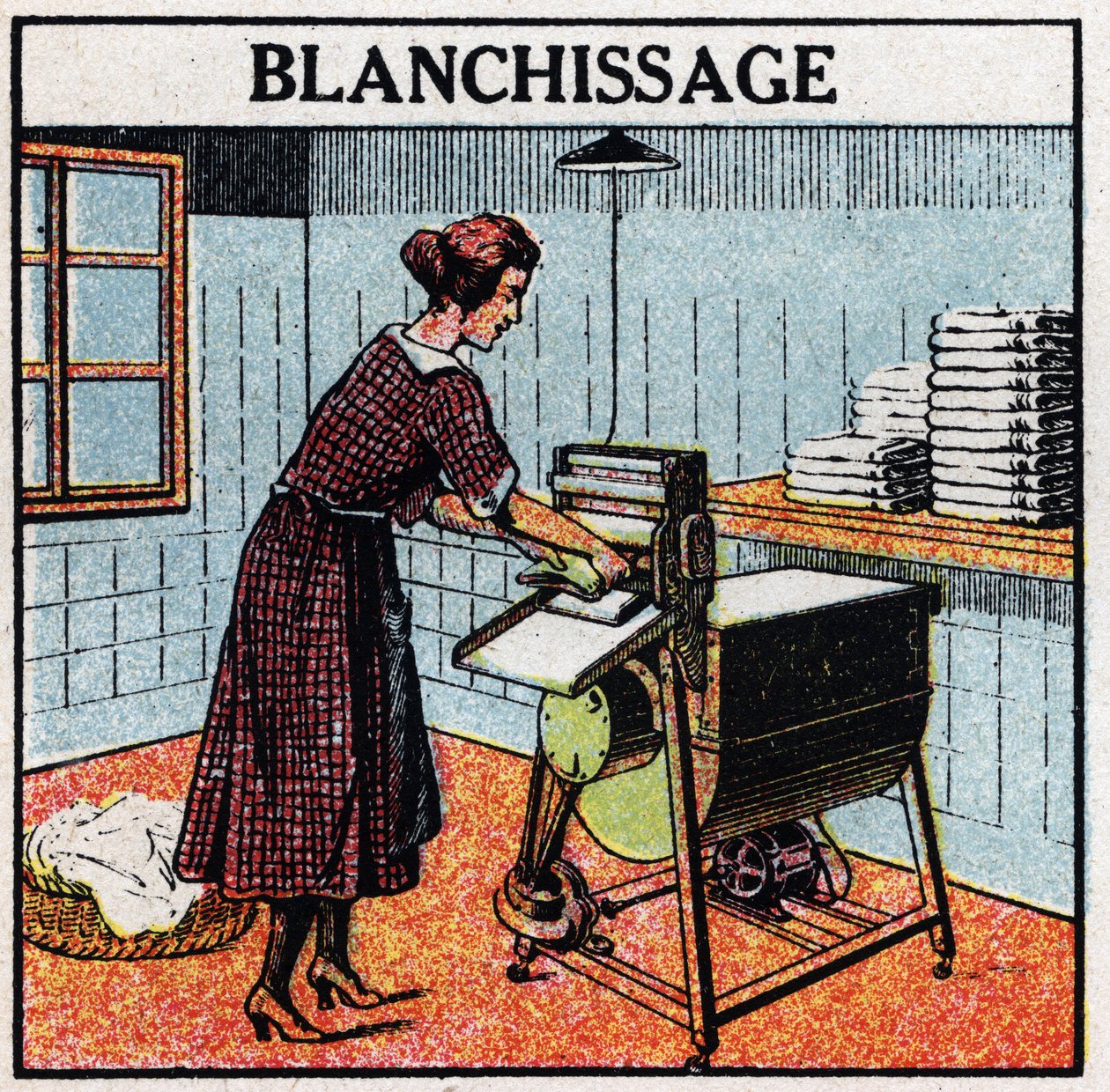 Husholdningsbrug af elektricitet: kalkning. Anonym illustration fra 1925. Privat samling. af Anonymous Anonymous