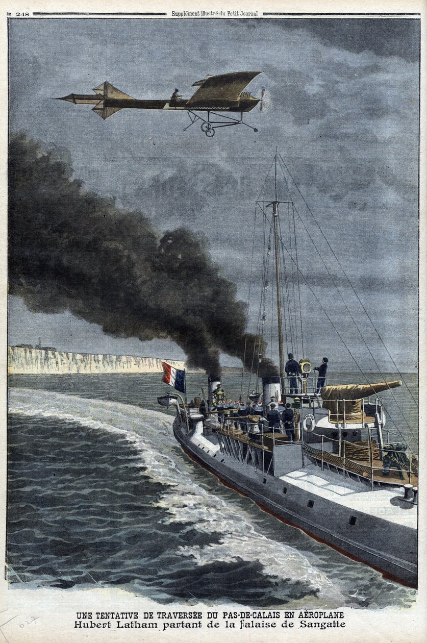 Hubert Latham (1883-1912), fransk flyver, der forlader Sangatte i et monoplan 