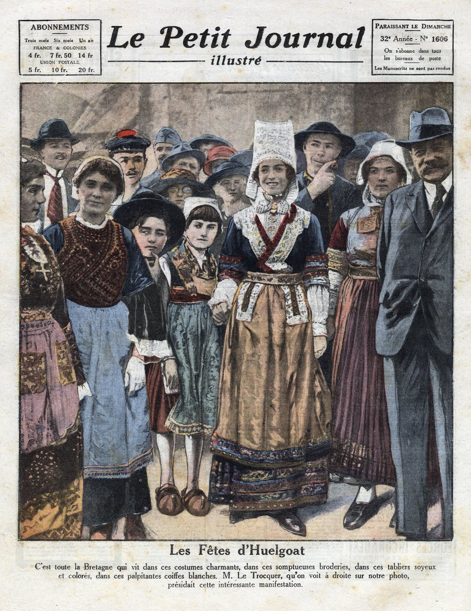 Huelgoat fester i traditionel bretonsk kostume i anledning af et initiativ til fordel for genoplivning af regionale skikke. Illustration taget fra "" Le petit journal illustrious""" af 09/10/1921. Privat samling af Anonymous Anonymous