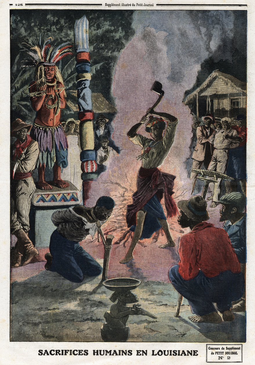 Menneskeofre i Louisiana. Indgravering i "" Le petit Journal"", den 21/04/1912. Privat samling. af Anonymous Anonymous
