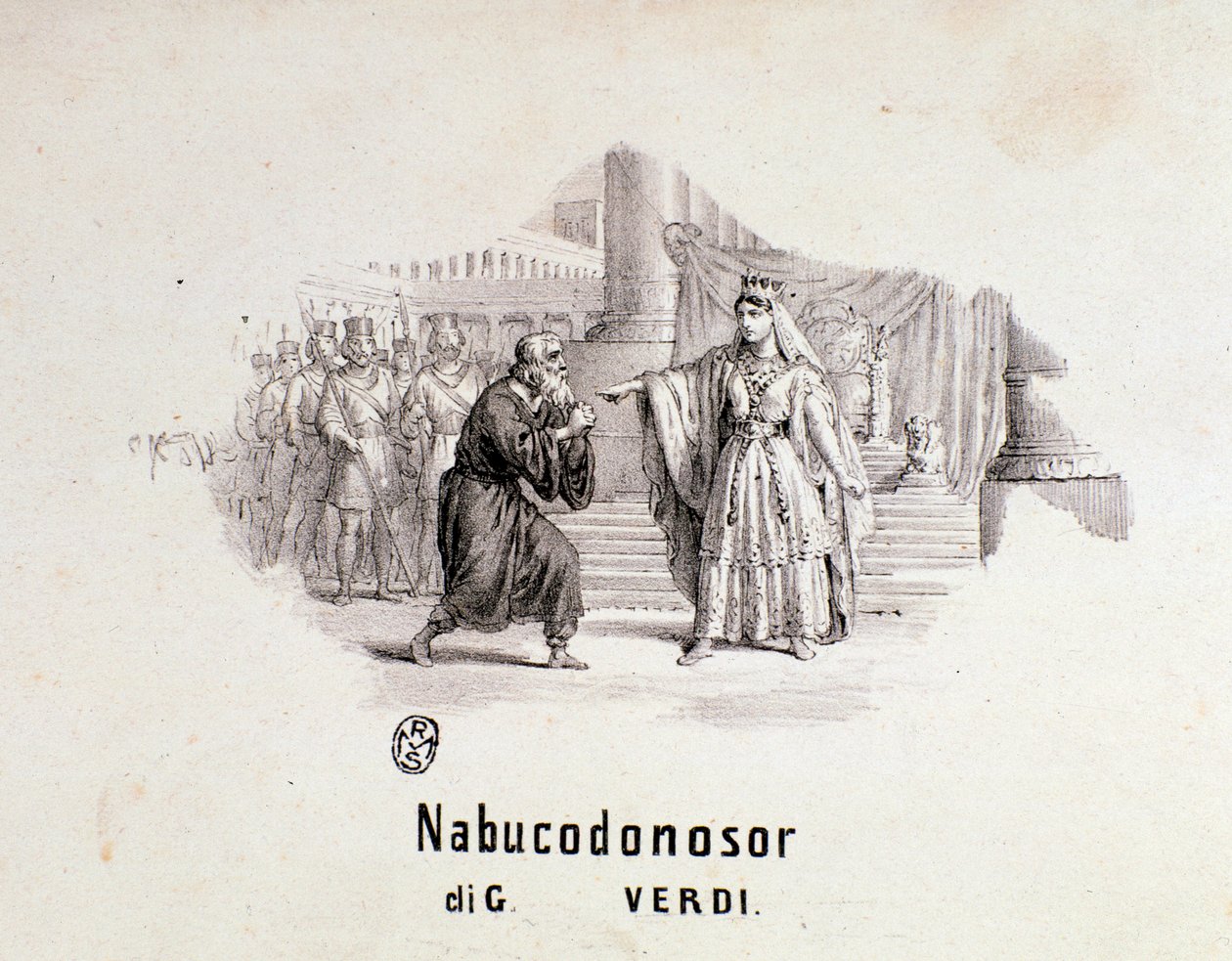 Illustreret frontispice af musikalsk partitur af Nabucco-operaen af Giuseppe Verdi af Anonymous Anonymous