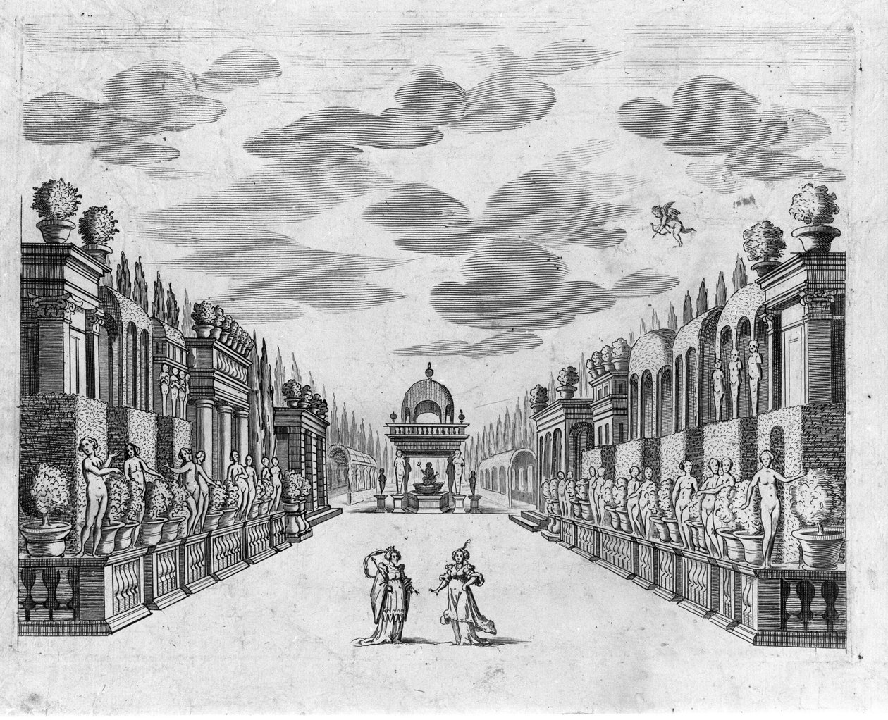 Illustration til scene 4 i akt II af operaen i 5 akter "" Bellerofonte"" af Francesco Sacrati. Indretning af Jacopo Torelli af Anonymous Anonymous