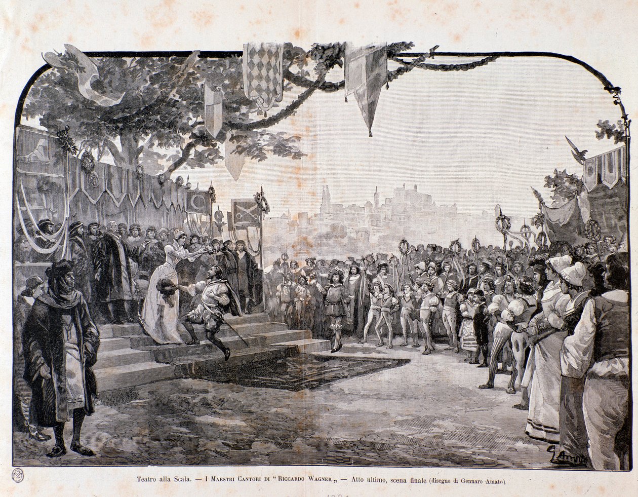 Illustration til den sidste scene af The Mastersingers of Nürnberg af Wagner, til repræsentationen i Teatro alla scala af Anonymous Anonymous
