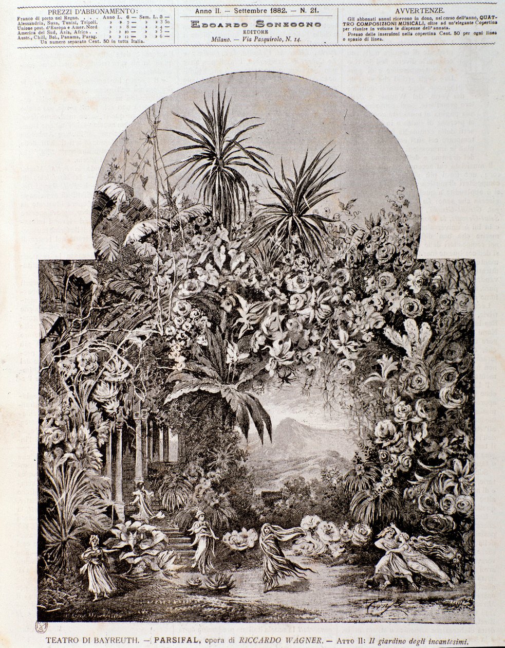 Illustration til operaen Parsifal af Wagner, repræsenteret i 1882 på teatret i Bayreuth af Anonymous Anonymous