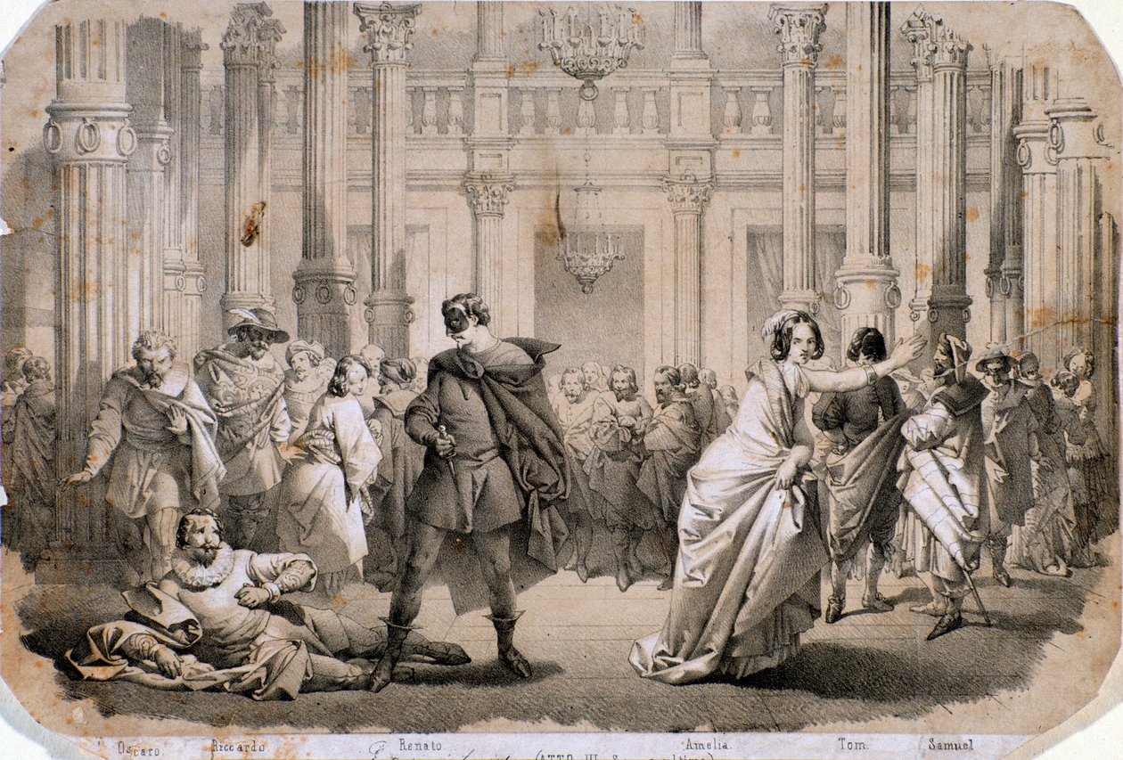 Illustration af en maskebal, opera af Giuseppe Verdi af Anonymous Anonymous