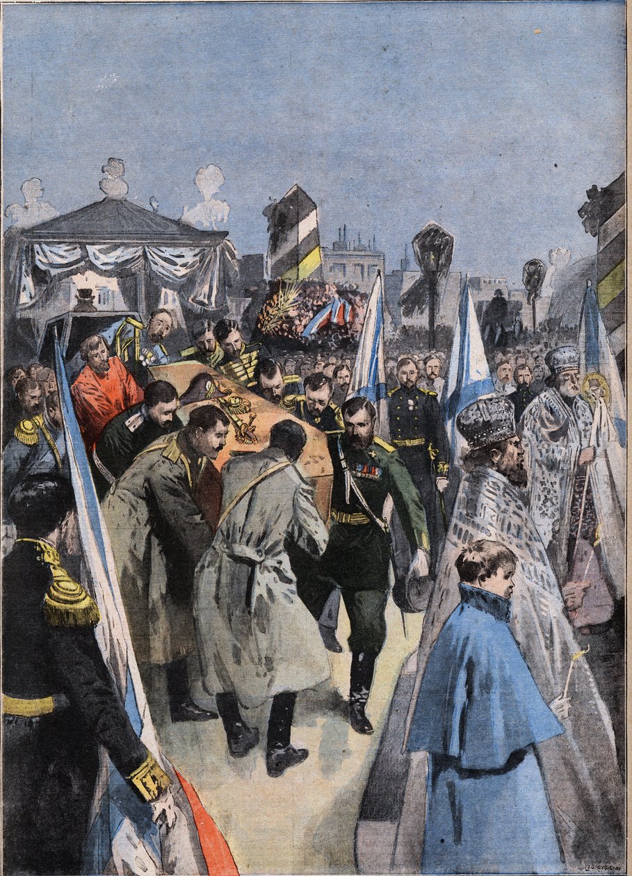 I Skt. Petersborg (St. Petersborg) i Rusland: begravelsen af storhertug Alexandrovich (Aleksei Aleksandrovich Romanov) af Anonymous Anonymous