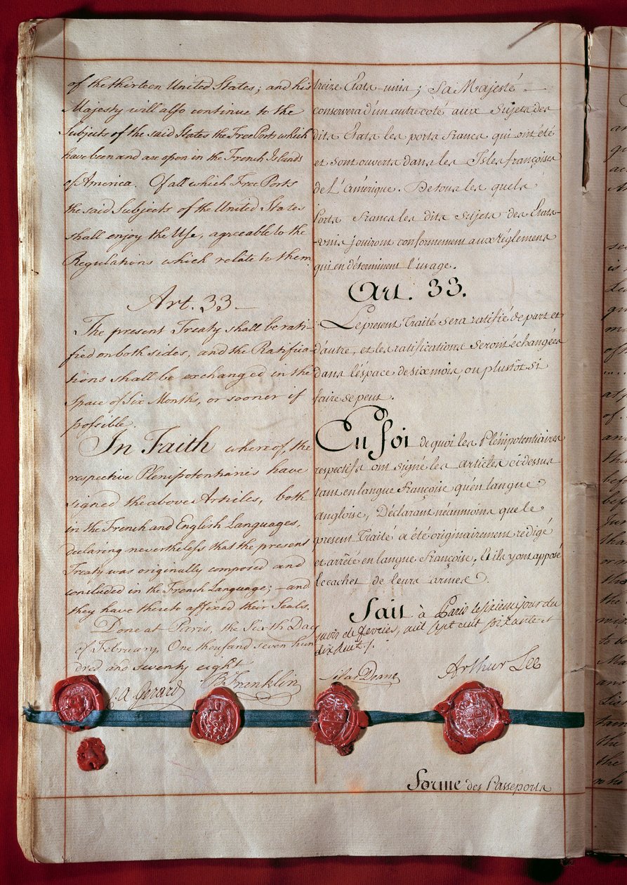 Uafhængighed af USA: handel med venskab og handel mellem Frankrig og USA (repræsenteret af Benjamin Franklin) stammer fra februar 1778 på begge sprog. 1778 Paris, Udenrigsministeriet af Anonymous Anonymous