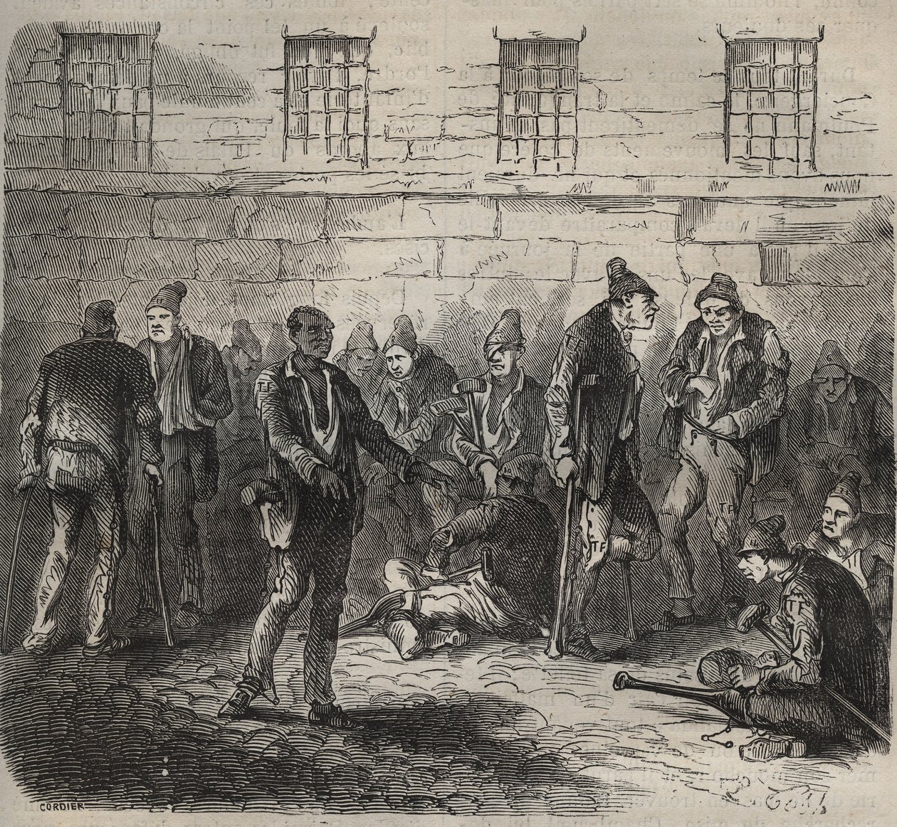Svage kræfter ved Toulon Bagne i det 19. århundrede. Indgravering i "Fangernes historie fra deres skabelse til i dag"" (1877) af Pierre Zaccone (1817-1895) (Colonia Penale - Straffekoloni). Privat samling. af Anonymous Anonymous