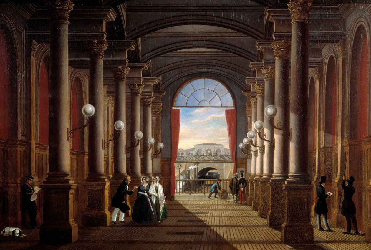 Indvendigt billede af den tidligere station Saint Lazare (Saint-Lazare) Anonymt maleri. 1845 søn. 1,35x1,85 m Paris, Musee Carnavalet af Anonymous Anonymous
