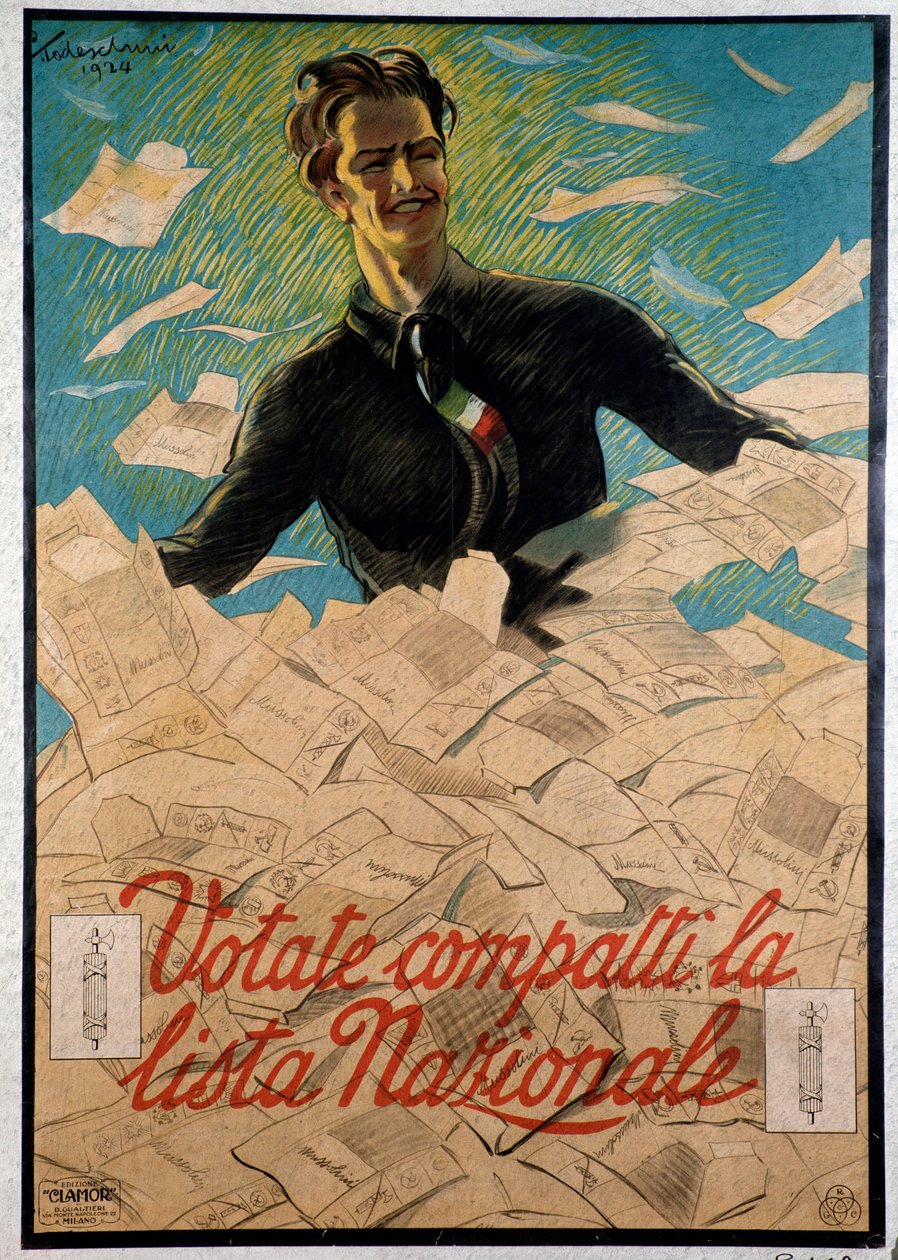Italiensk propagandaplakat, der formaner italienerne til at vælge den nationale liste over Benito Mussolini af Anonymous Anonymous