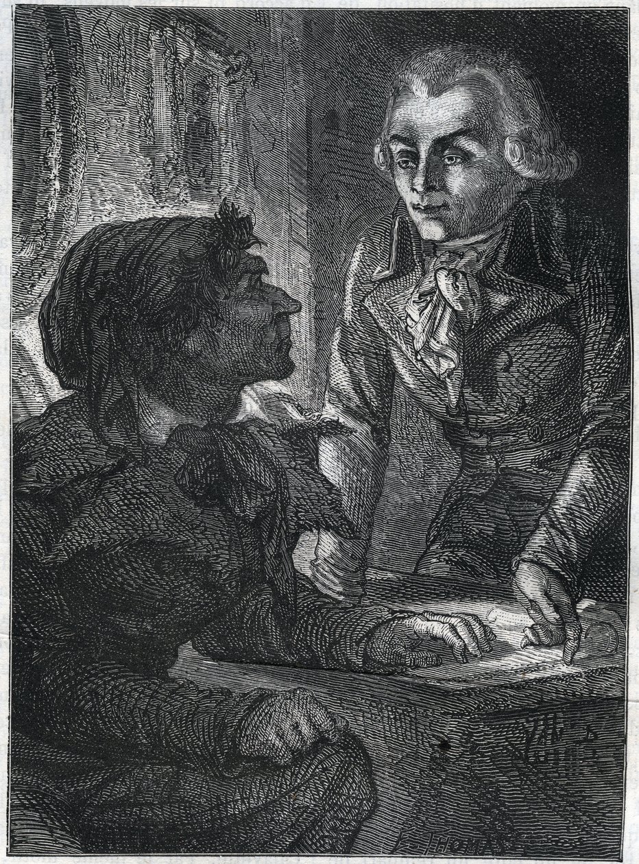 Jean-Paul (Jean Paul) Marat (1743-1793) med Maximilian af Robespierre (1758-1794). Indgravering fra 1866 i "Histoire de la Revolution francaise"" af Adolphe Thiers. Privat samling. af Anonymous Anonymous