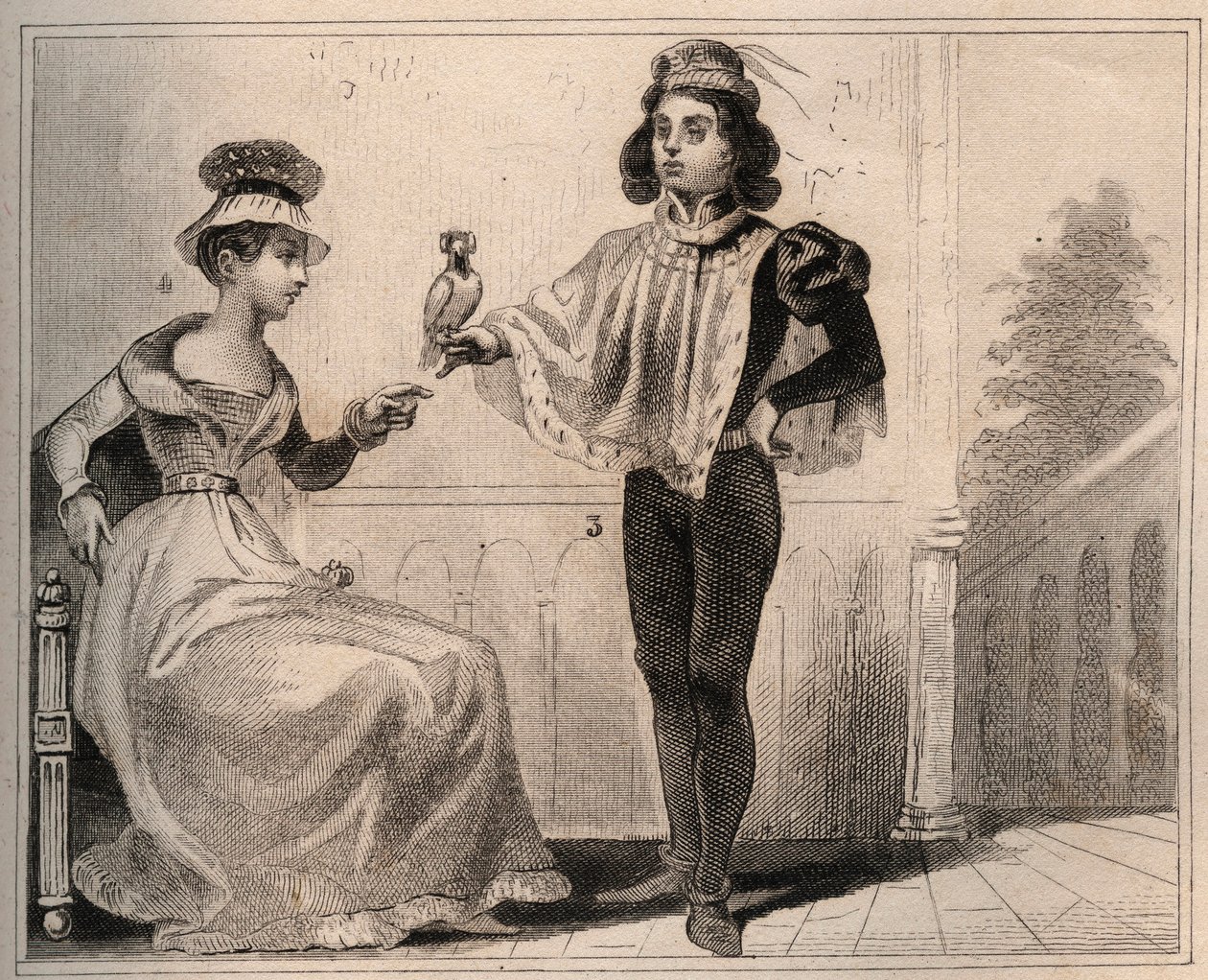 Johannes II af Valois, hertug af Alencon (1409-1476) med Marie de Fayel. Stik fra 1859 i "" Le Monde. Alle folkeslags historie fra de fjerneste tider til i dag”. af M. E. de Lostalot-Bachoue (Lostalot Bachoue). Privat samling. af Anonymous Anonymous