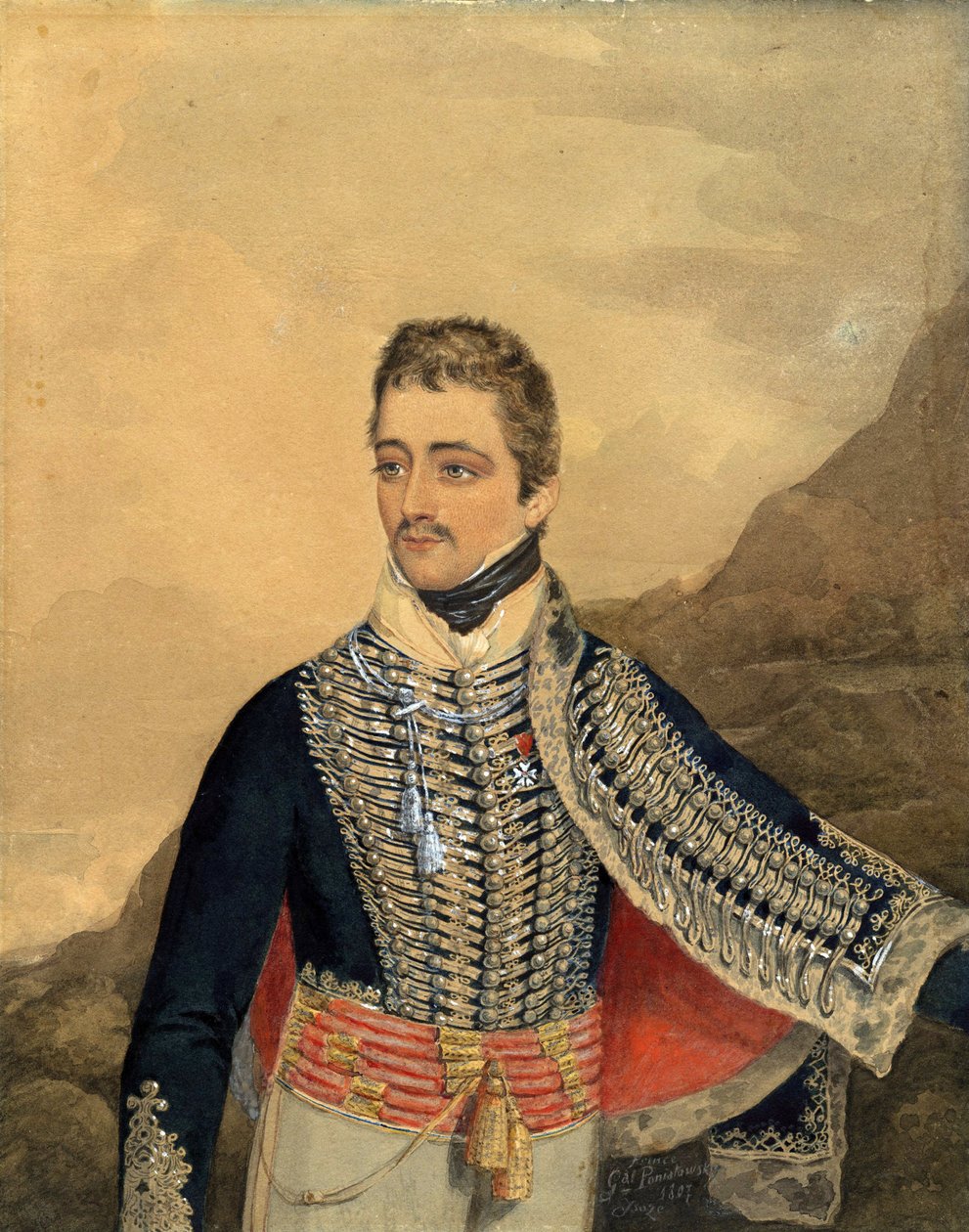 Jozef Antoni Poniatowski (1763-1813) - Prins Jozef Poniatowski - Anonym - 1807 - Akvarel, Gouache på papir - 26,5x21 - Privat samling af Anonymous Anonymous