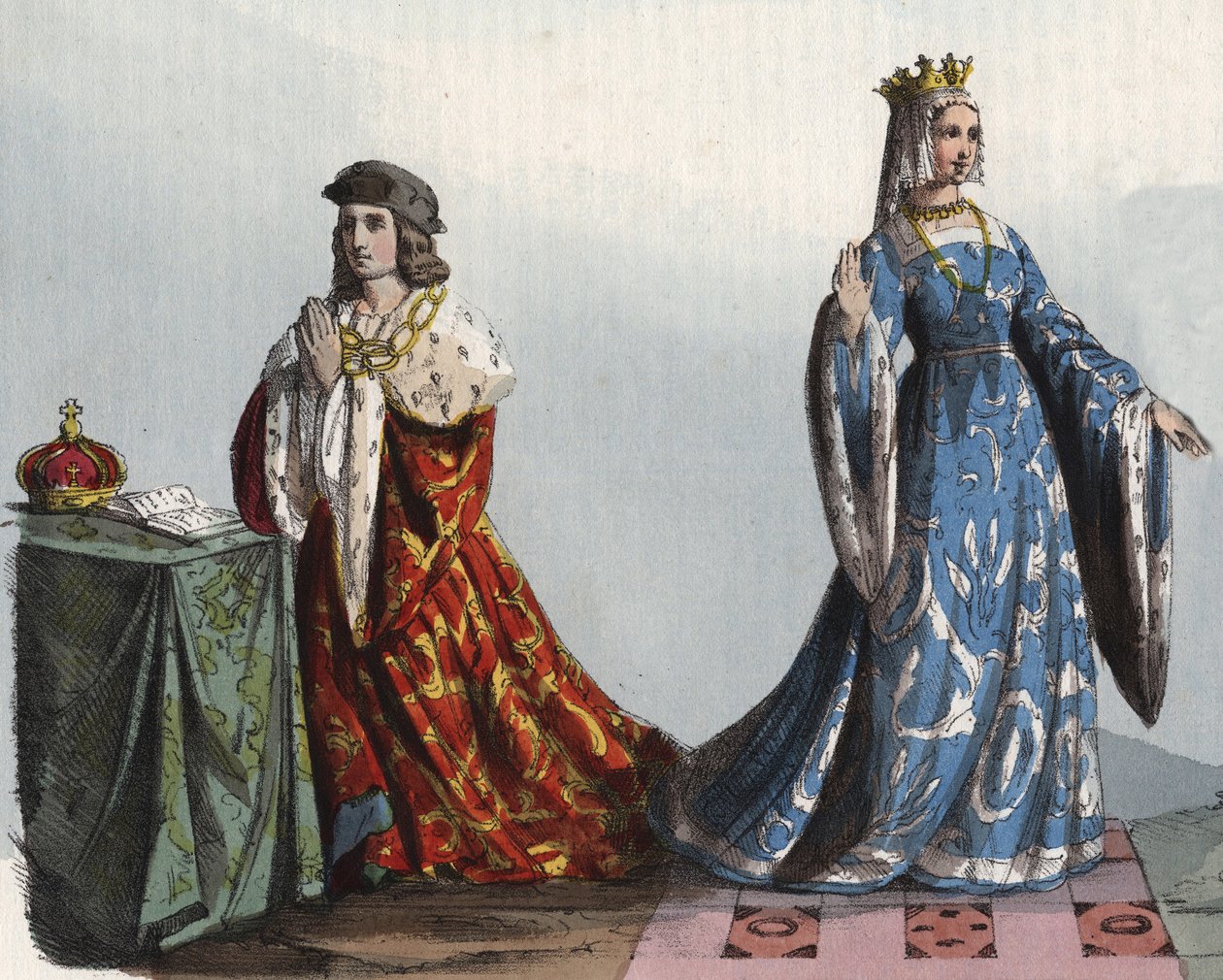 Kong Henrik VI af England og hans Dronning Gemalinde Margaret af Anjou - Henrik VI af England (1421 - 1471) og Margarita af Anjou (1429 - 1482) - indgravering fra "" Skikke og skikke for alle mennesker i universet. Det er historien om regeringen, lovene, m af Anonymous Anonymous