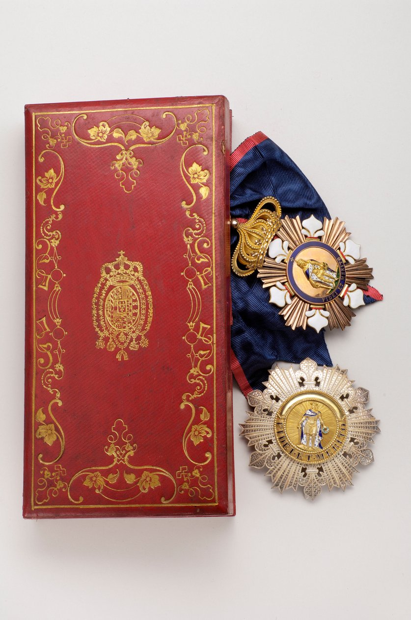 Kongedømmet af de to Sicilier (To Sicilier) - Saint Ferdinand og Merite-ordenen: emblemer af et ridderstorkors tilhørende et medlem af Storhertughuset i Baden - Midten af det 19. århundrede - Guld, sølv og emaljer; våbenkasse af de to Sicil af Anonymous Anonymous