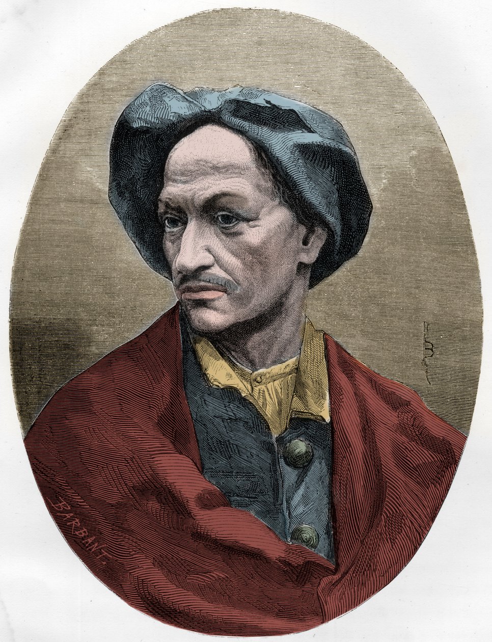 LOUIS DOMINIQUE CARTRIDGE, berømt fransk bandit - Le brigand Louis Dominique Garthausen dit patron (1693-1721) - Gravering fra 1863 i "Le Livre Rouge - Histoire De L