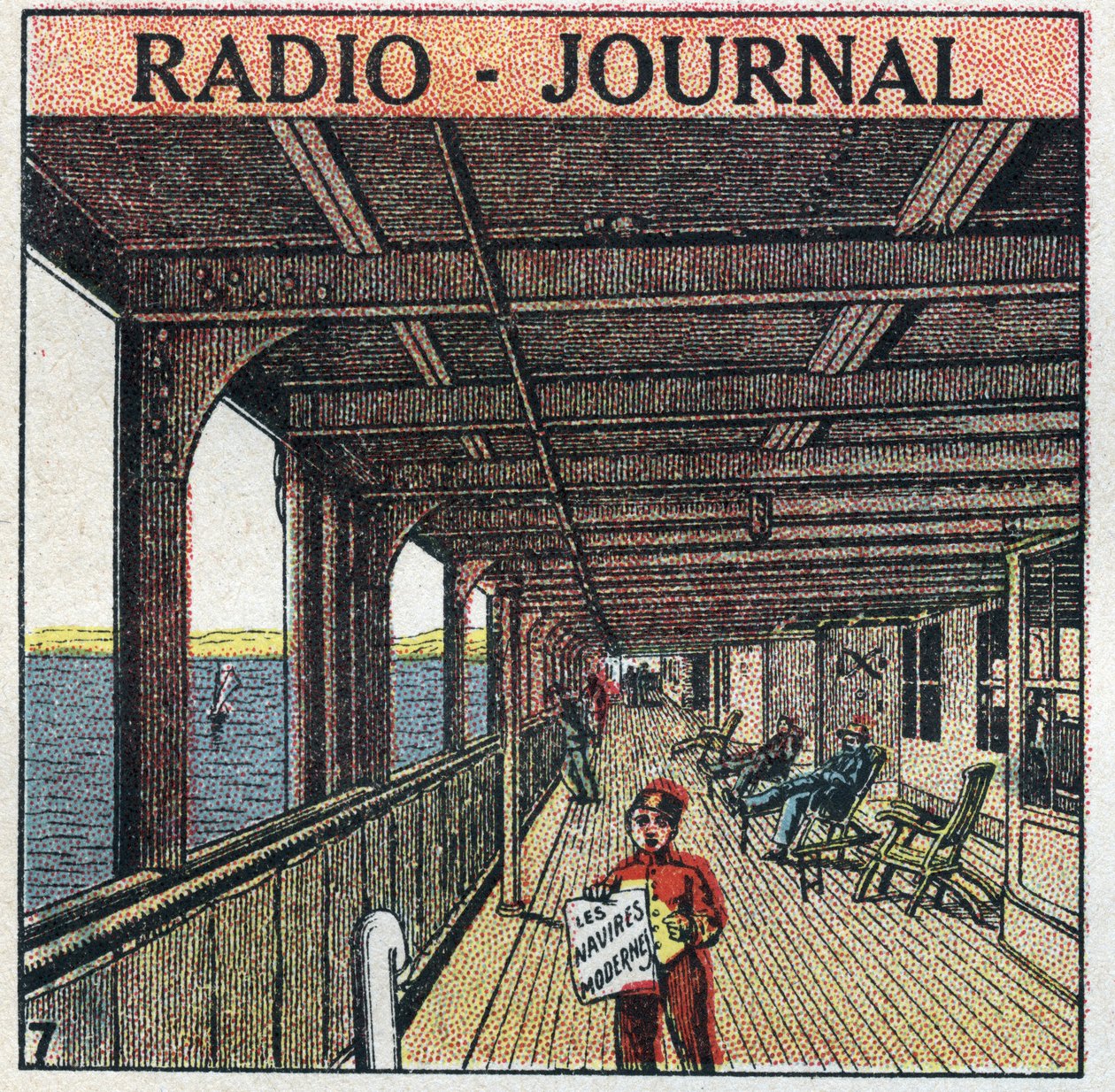 La T.S.F.: radio - avis. Avissælger på en liner. Anonym illustration fra 1925. Privat samling. af Anonymous Anonymous