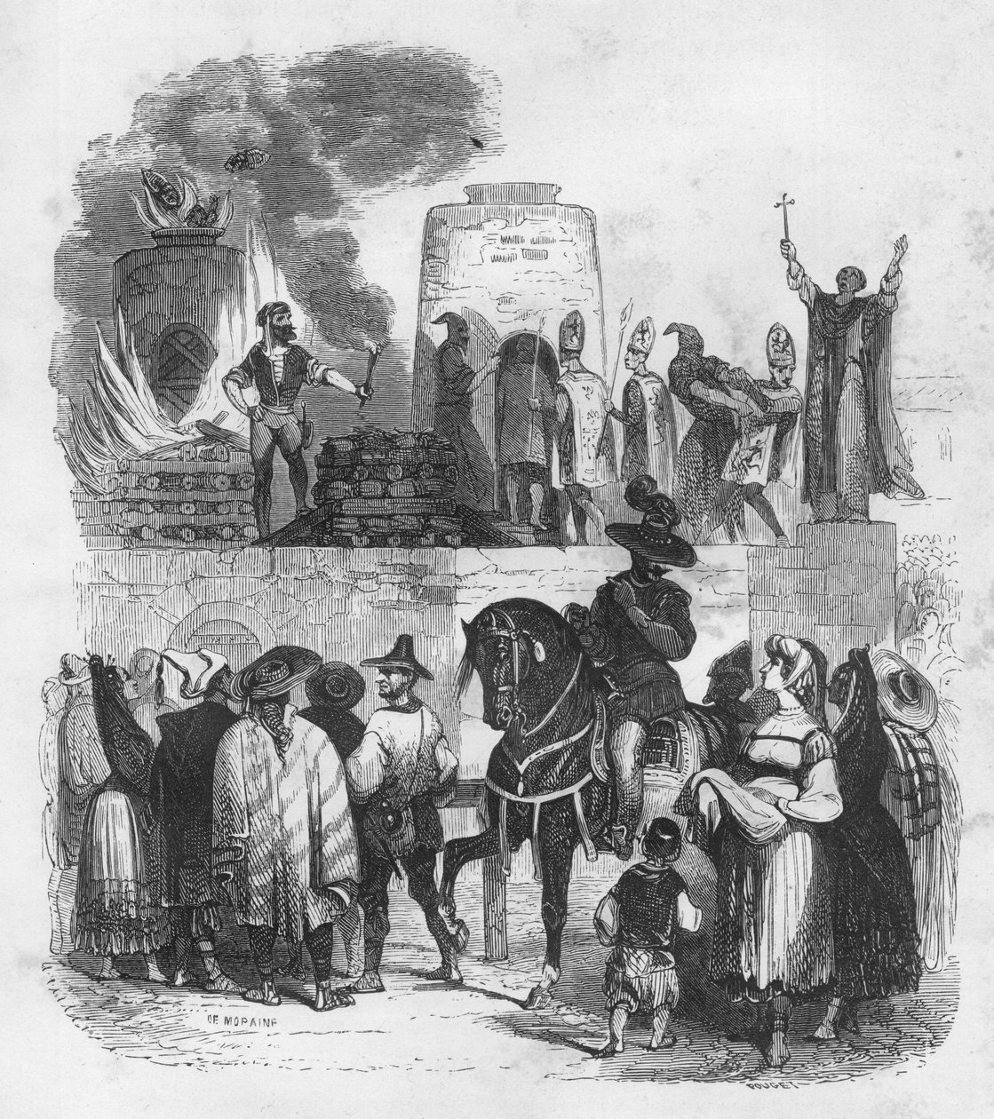 Le Bruloir - Brænding på bålet - Død ved brænding - Illustration i "" Mysteries of the Inquisition and Other Secret Societies of Spain"" Af Victor de Fereal, Suberwick, Manuel Galo de Cuendias. Udgivet af P. Boizard af Anonymous Anonymous