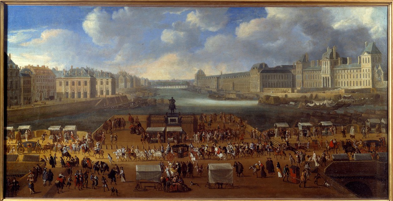 Le Pont Neuf set fra indgangen til Place Dauphine, passage af en kortege på broen i 1669 Anonym maleri. Sol. 0,81x1,62 m Paris, musee Carnavalet af Anonymous Anonymous