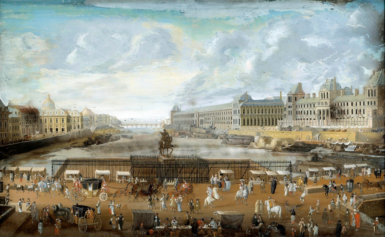 Le Pont Neuf set fra indgangen til Place Dauphine, Quai Malaquais med College of Four Nations og Grande Galerie og Louvre Anonymous maleri. 1669. Paris, Musee Carnavalet af Anonymous Anonymous