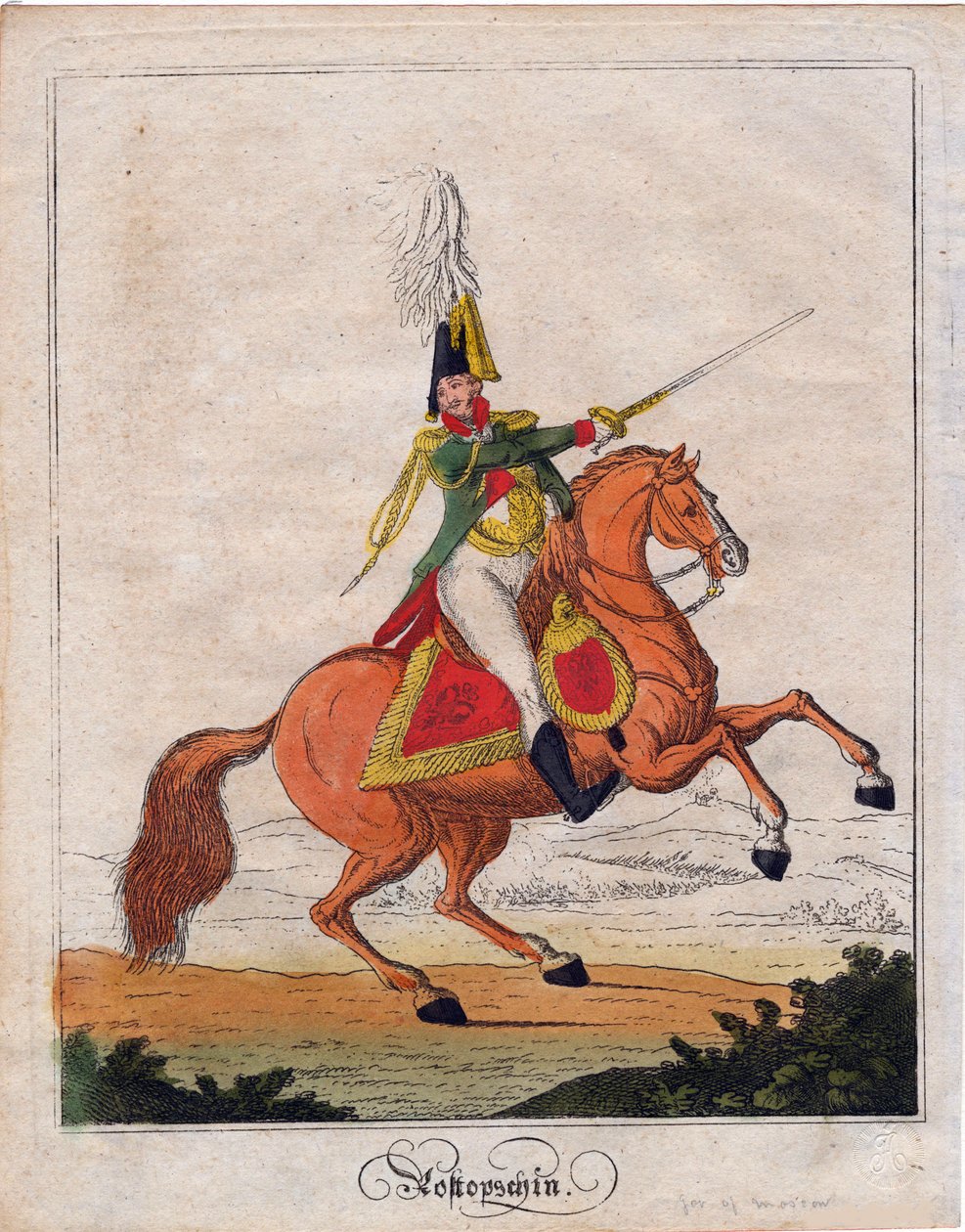 Le comte Fiodor Vassilievitch Rostoptchine ou Fedor Rostoptchine - Grev Fyodor Vasilyevich Rostopchin (1763-1826) - Anonym - 1812 - Radering, akvarel - 21,6x17 - Privat samling af Anonymous Anonymous