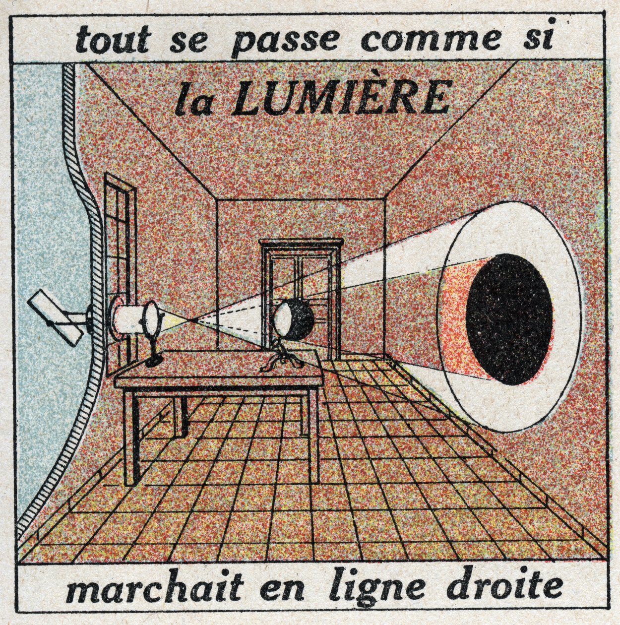 Lysudbredelse: Alt sker, som om lyset kørte i en lige linje. Anonym illustration fra 1925. Privat samling. af Anonymous Anonymous