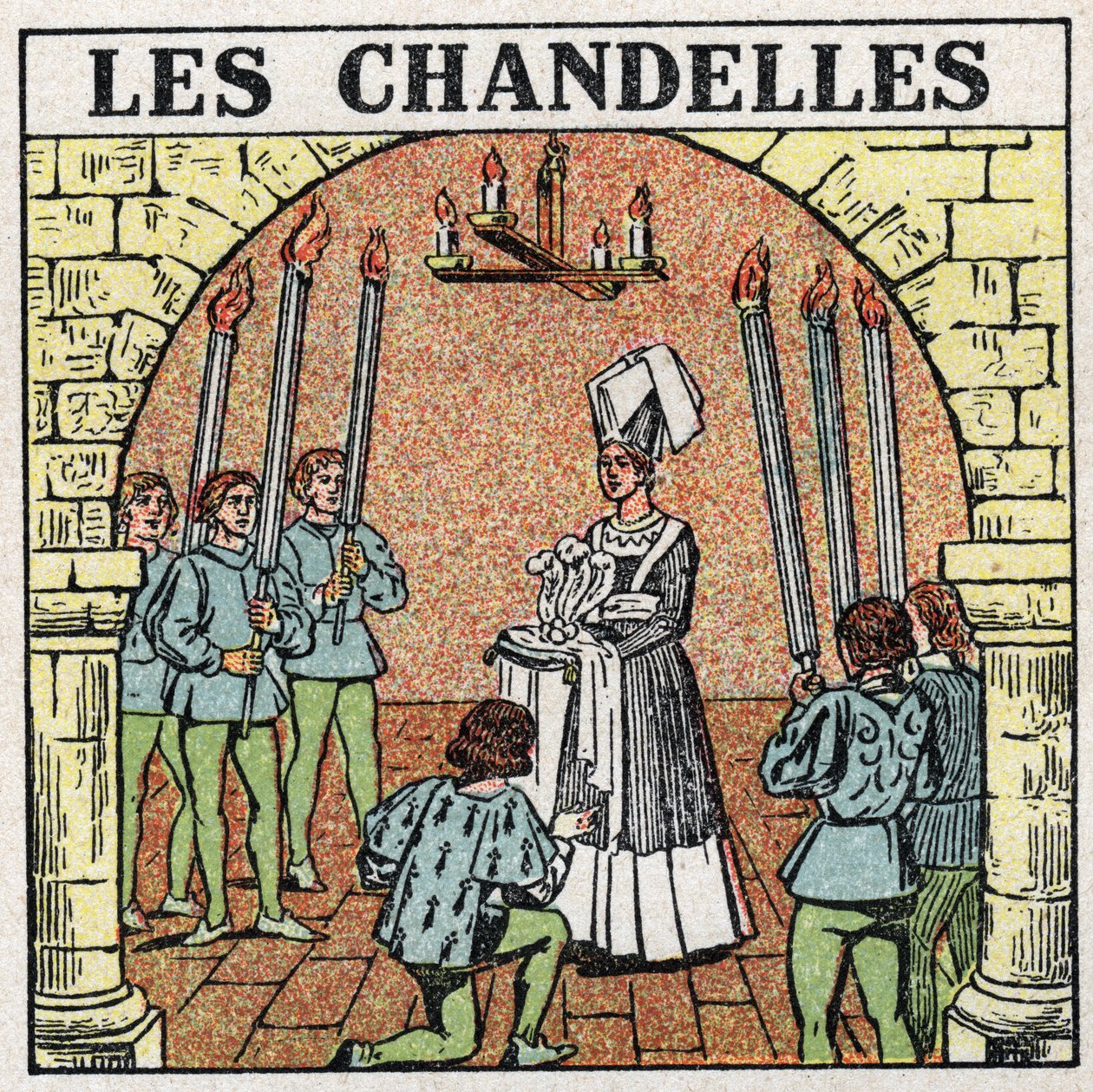 Lyskilder: stearinlys brugt i middelalderen. Anonym illustration fra 1925. Privat samling. af Anonymous Anonymous