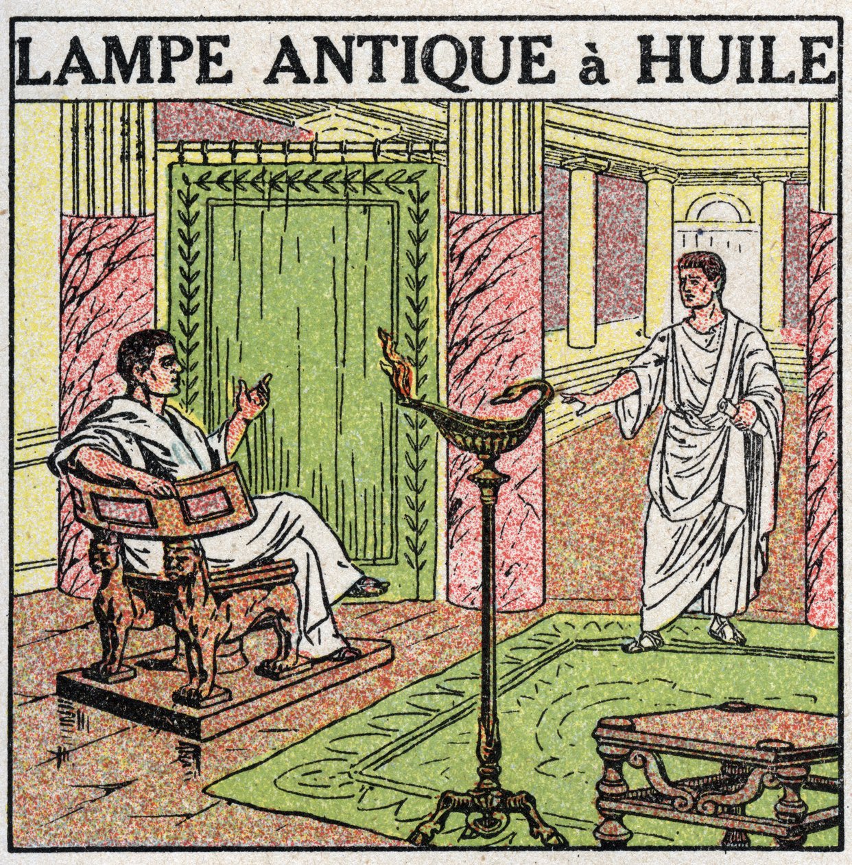 Lyskilder: olielampe brugt i antikken. Anonym illustration fra 1925. Privat samling. af Anonymous Anonymous