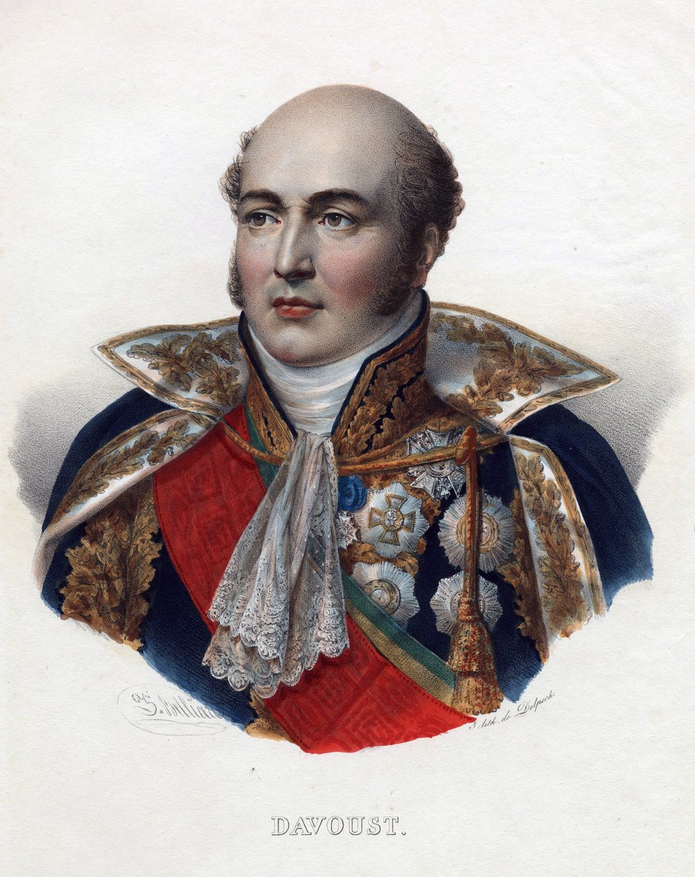 Louis Nicolas (Louis-Nicolas) Davout (1770-1823), marskal af Frankrig - Anonym - 1835 - Litografi, akvarel - 32x24 - Privat samling af Anonymous Anonymous