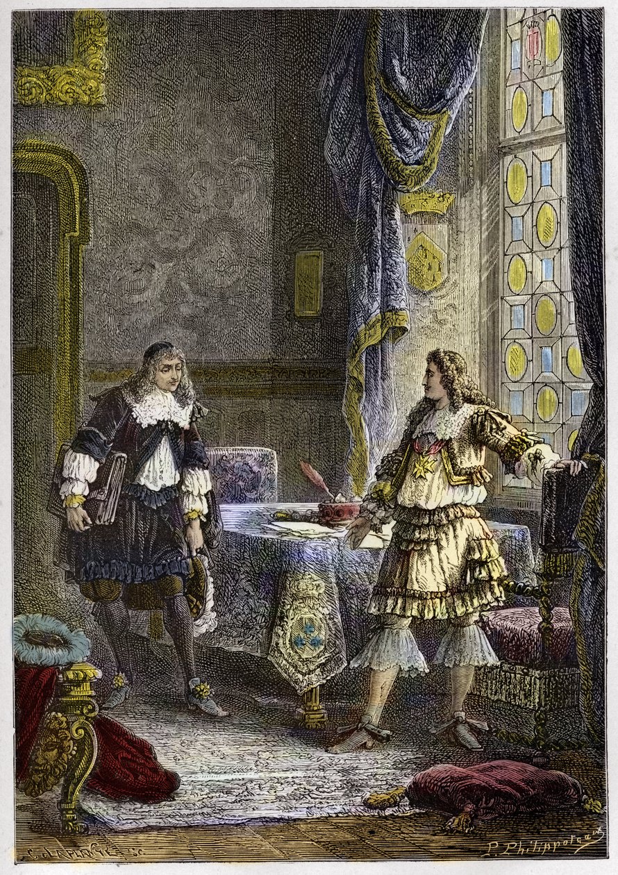 Louis XIV afskediger Nicolas Fouquet - Louis XIV afskediger finansinspektøren Nicolas Fouquet - gravering fra "" L
