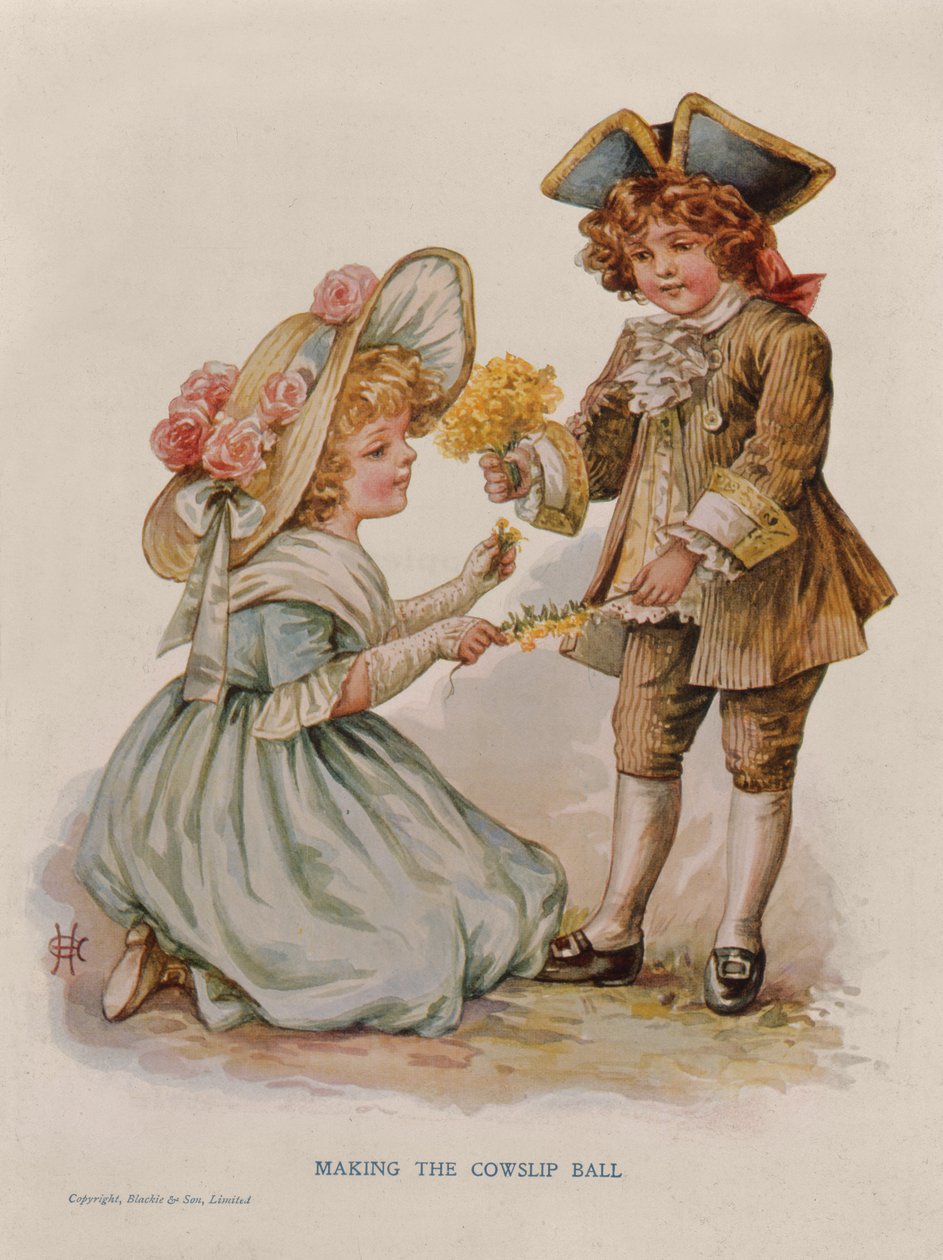 Making the Cowslip Ball, bogillustration, begyndelsen af det 20. århundrede (farvelitografi) af Anonymous Anonymous