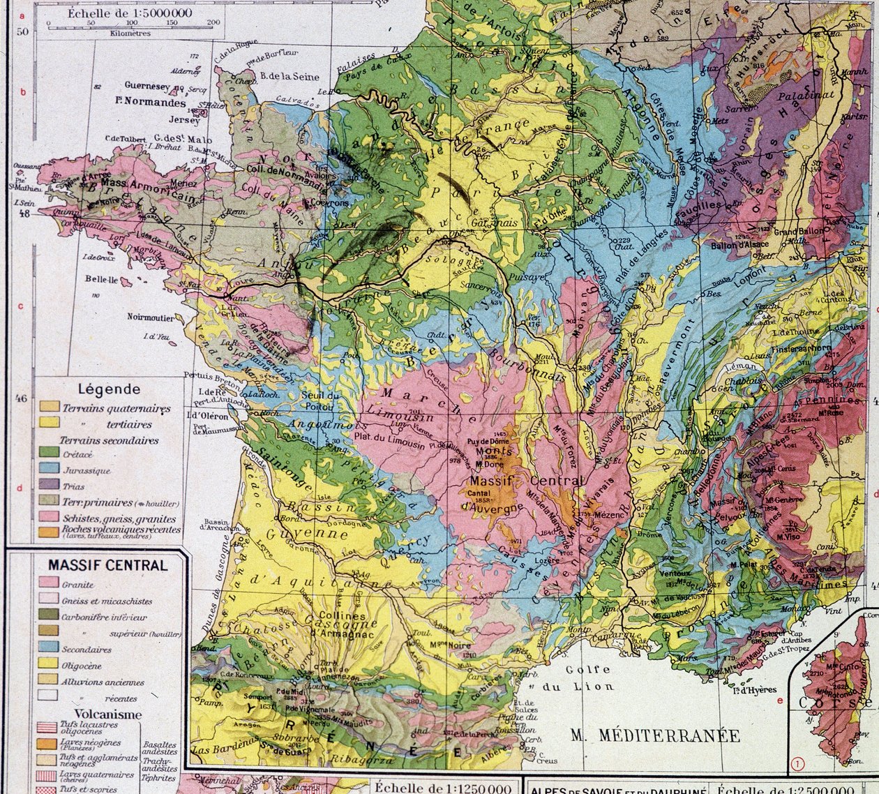 Kort over Frankrig: Geologisk Frankrig - i "" Atlas scolaire"" af Anonymous Anonymous